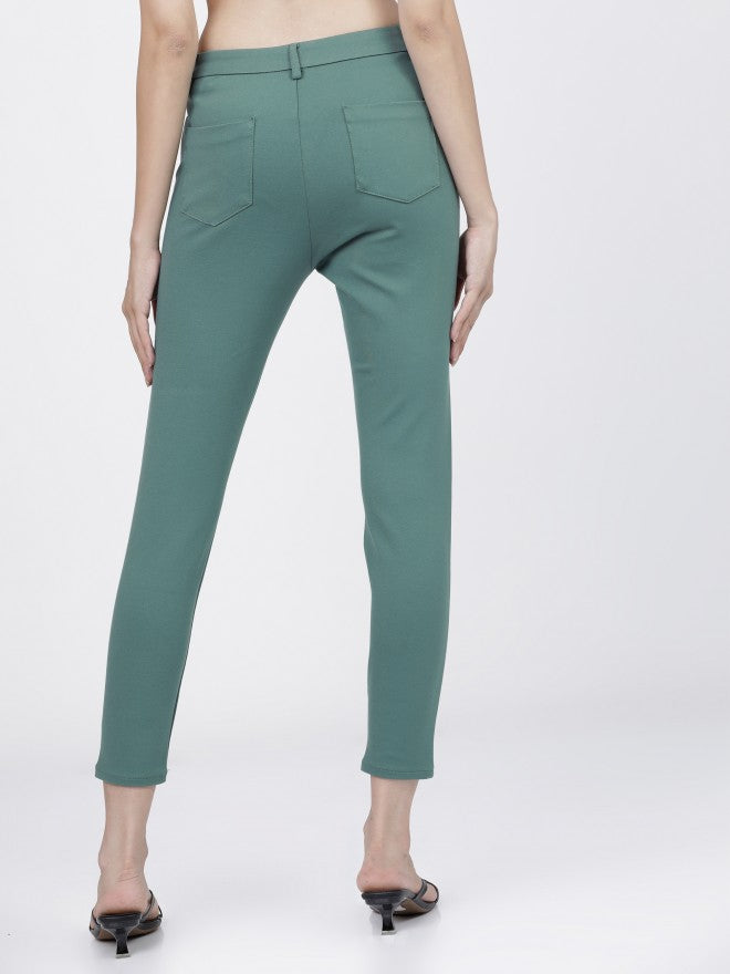 Tokyo Talkies Womens Dusty Teal Slim Fit Trouser - Teal - Image 3