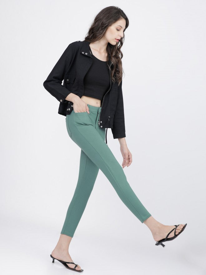 Tokyo Talkies Womens Dusty Teal Slim Fit Trouser - Teal - Image 5