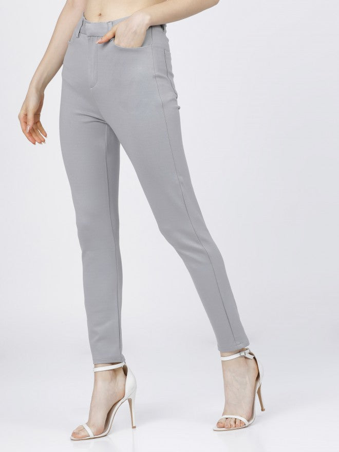 Tokyo Talkies Womens Light Grey Slim Fit Trouser - Grey - Image 2