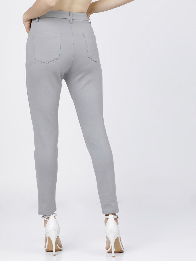Tokyo Talkies Womens Light Grey Slim Fit Trouser - Grey - Image 3