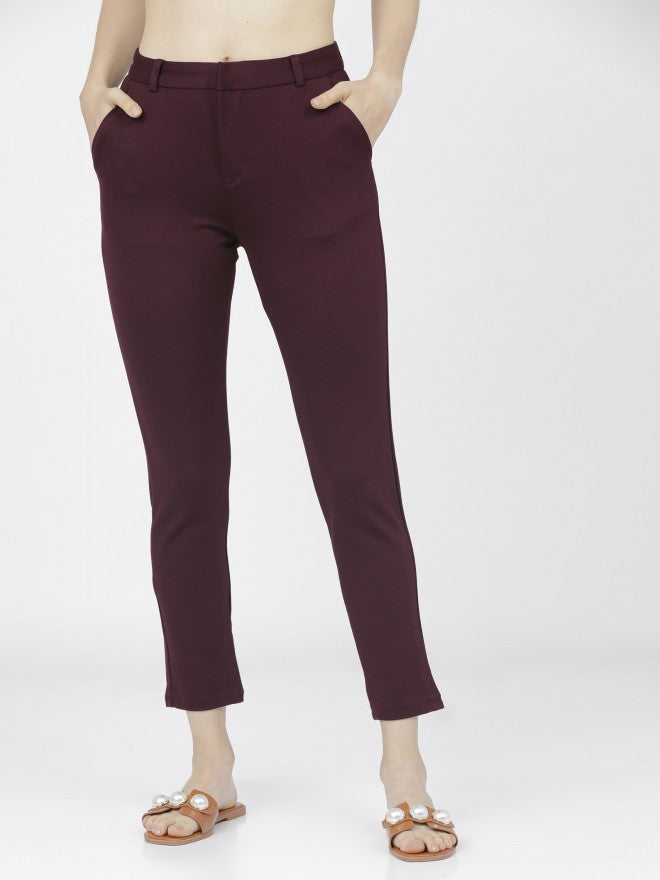 Tokyo Talkies Womens Plum Slim Fit Trouser - Purple - Image 2