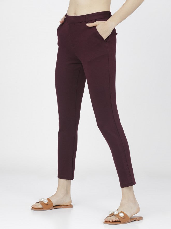 Tokyo Talkies Womens Plum Slim Fit Trouser - Purple - Image 3