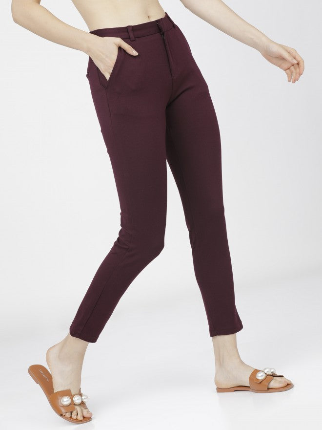 Tokyo Talkies Womens Plum Slim Fit Trouser - Purple - Image 7