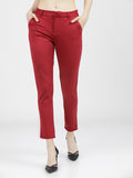 Tokyo Talkies Womens Maroon Solid Mid Waisted Trouser - Maroon - Image 1