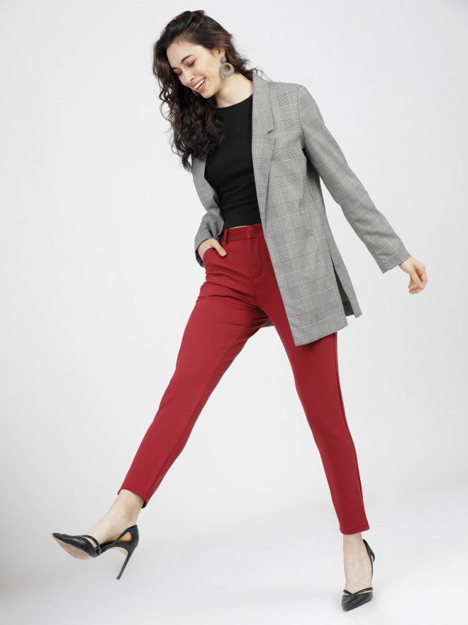 Tokyo Talkies Womens Maroon Solid Mid Waisted Trouser - Maroon - Image 5
