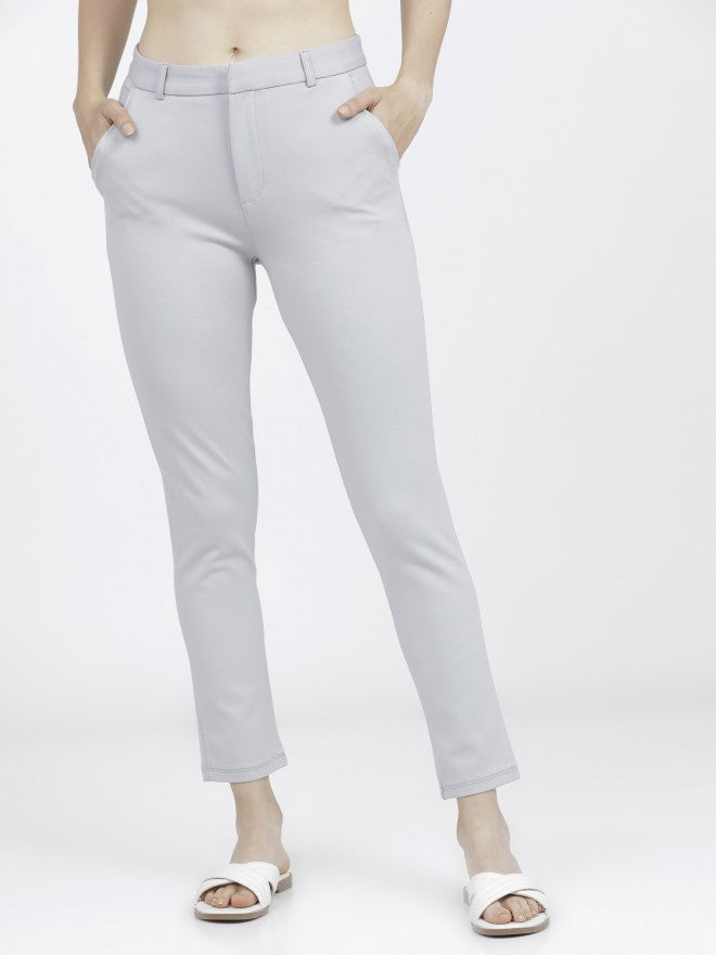 Tokyo Talkies Womens Light Grey Slim Fit Trouser - Grey - Image 2