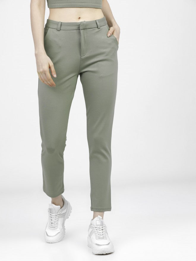Tokyo Talkies Womens Sage Green Slim Fit Trouser - Green - Image 2