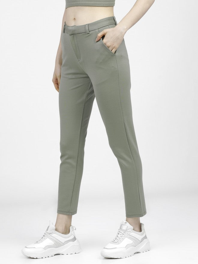 Tokyo Talkies Womens Sage Green Slim Fit Trouser - Green - Image 3