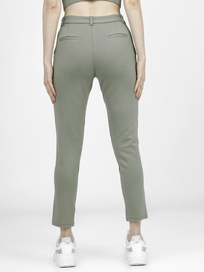 Tokyo Talkies Womens Sage Green Slim Fit Trouser - Green - Image 4