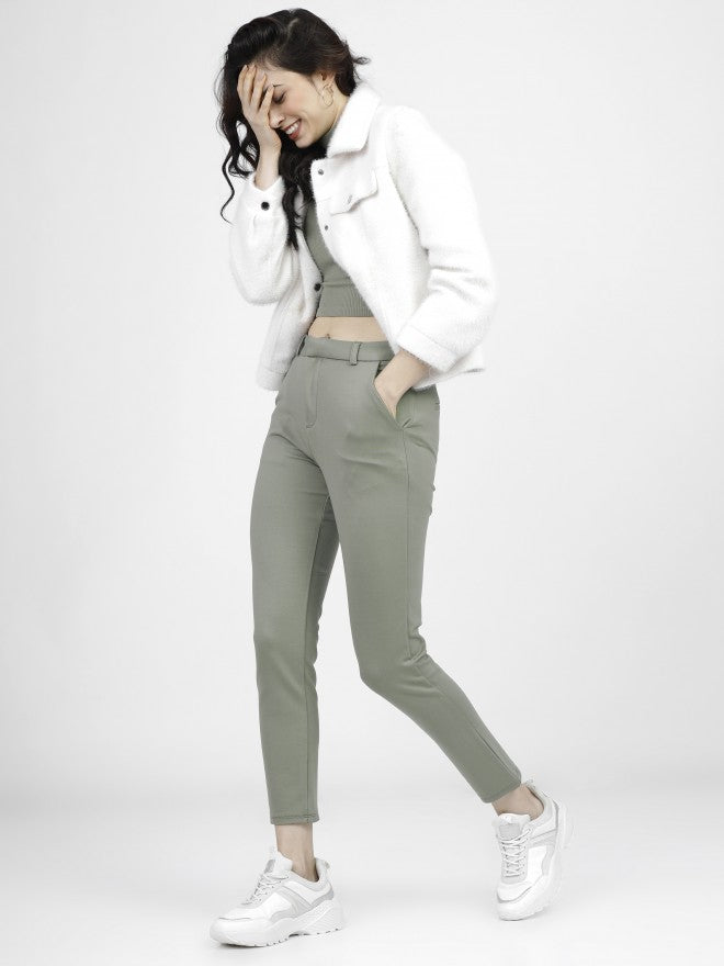 Tokyo Talkies Womens Sage Green Slim Fit Trouser - Green - Image 6