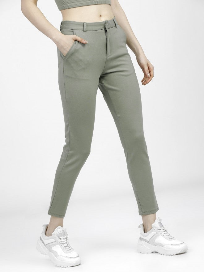 Tokyo Talkies Womens Sage Green Slim Fit Trouser - Green - Image 7