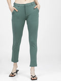 Tokyo Talkies Womens Dusty Teal Solid Mid Waisted Trouser - Teal - Image 1