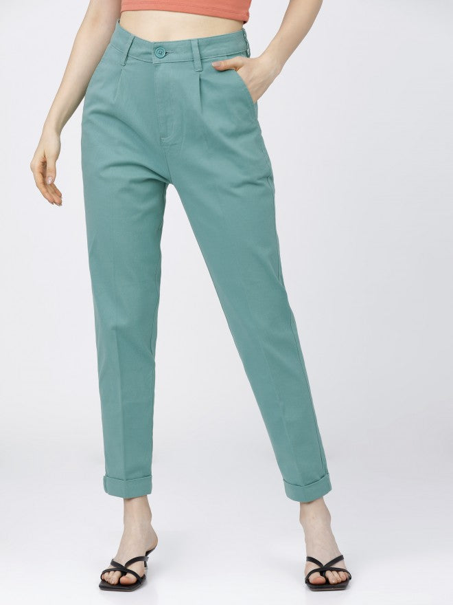 Tokyo Talkies Womens Oil Blue. Taperd Fit Trouser - Blue - Image 1