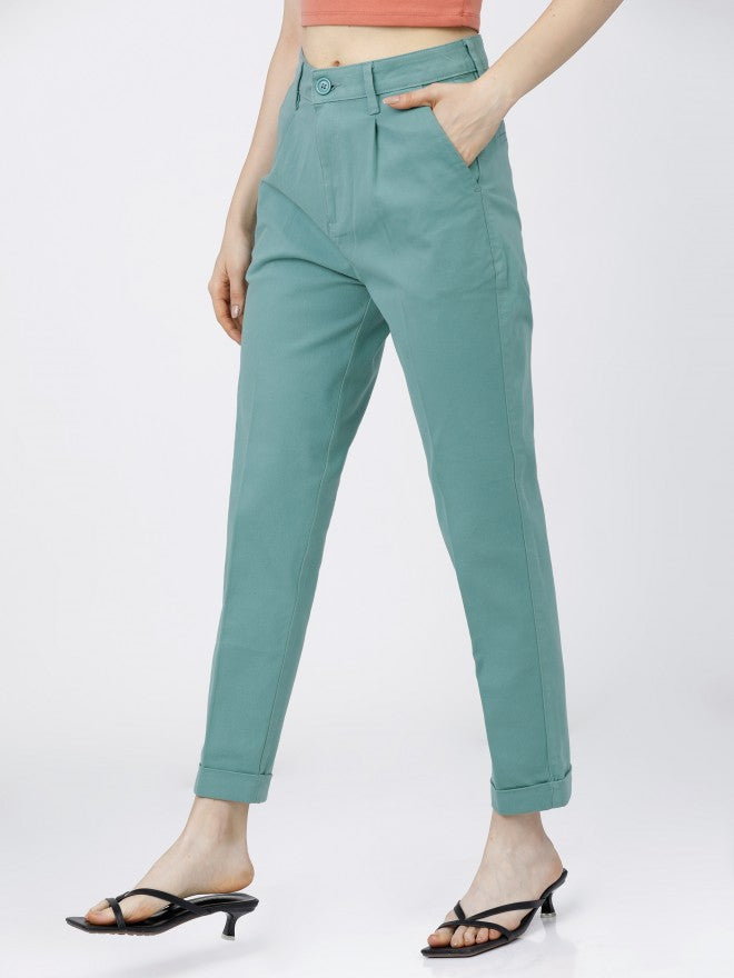 Tokyo Talkies Womens Oil Blue. Taperd Fit Trouser - Blue - Image 2