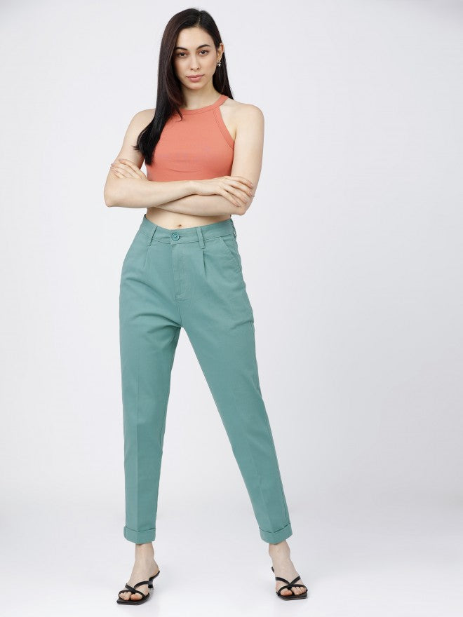 Tokyo Talkies Womens Oil Blue. Taperd Fit Trouser - Blue - Image 5