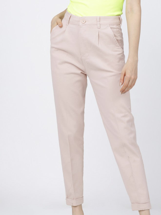 Tokyo Talkies Womens Light Pink Taperd Fit Trouser - Pink - Image 1