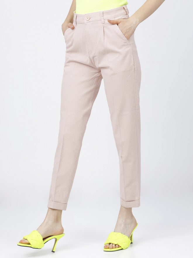 Tokyo Talkies Womens Light Pink Taperd Fit Trouser - Pink - Image 2
