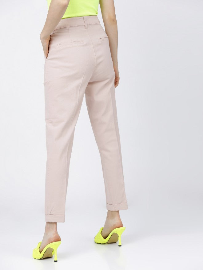 Tokyo Talkies Womens Light Pink Taperd Fit Trouser - Pink - Image 3
