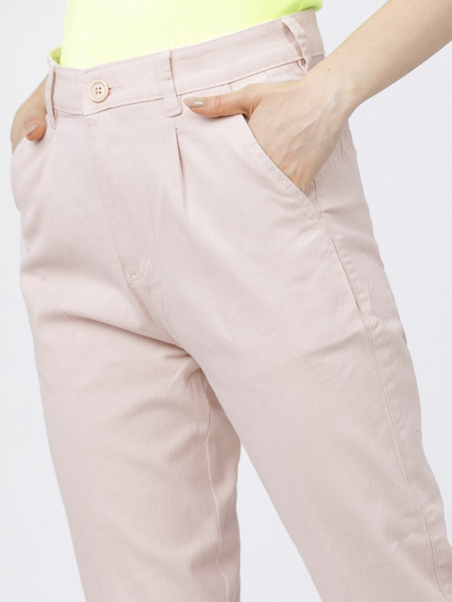 Tokyo Talkies Womens Light Pink Taperd Fit Trouser - Pink - Image 4