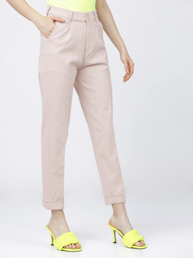 Tokyo Talkies Womens Light Pink Taperd Fit Trouser - Pink - Image 6