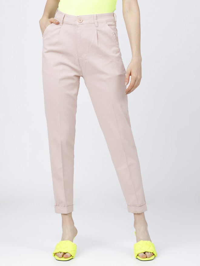 Tokyo Talkies Womens Light Pink Taperd Fit Trouser - Pink - Image 7