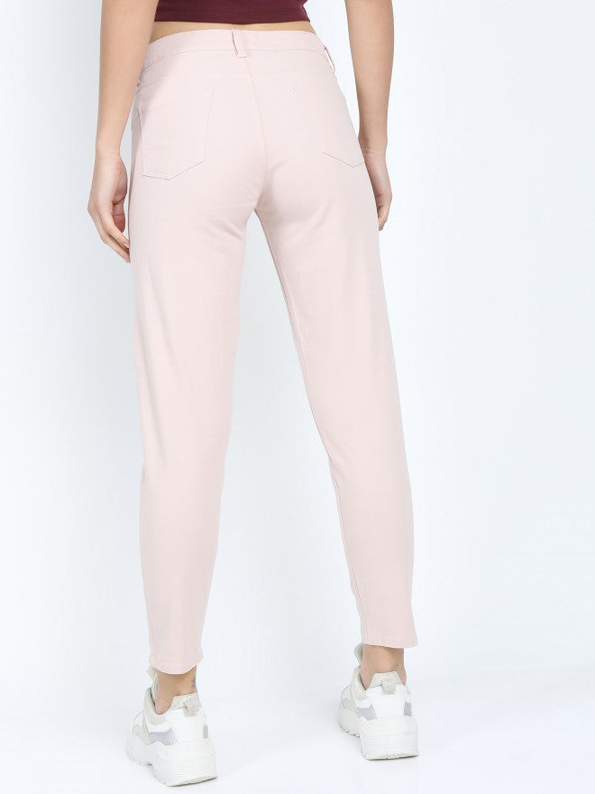 Tokyo Talkies Womens Light Pink Tapered Fit Trouser - Pink - Image 3