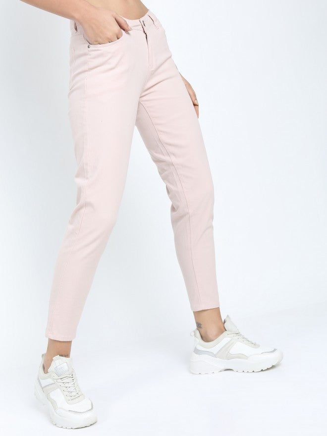 Tokyo Talkies Womens Light Pink Tapered Fit Trouser - Pink - Image 6