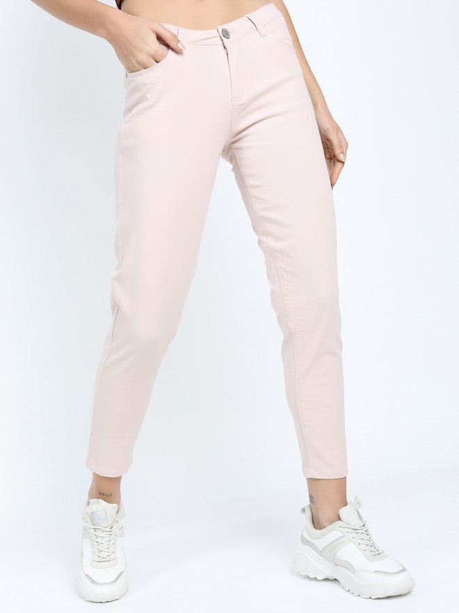 Tokyo Talkies Womens Light Pink Tapered Fit Trouser - Pink - Image 7