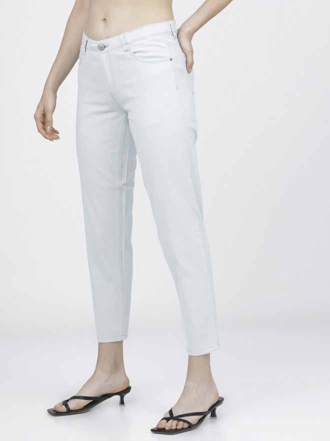Tokyo Talkies Womens Sky Blue Taperd Fit Trouser - Blue - Image 2