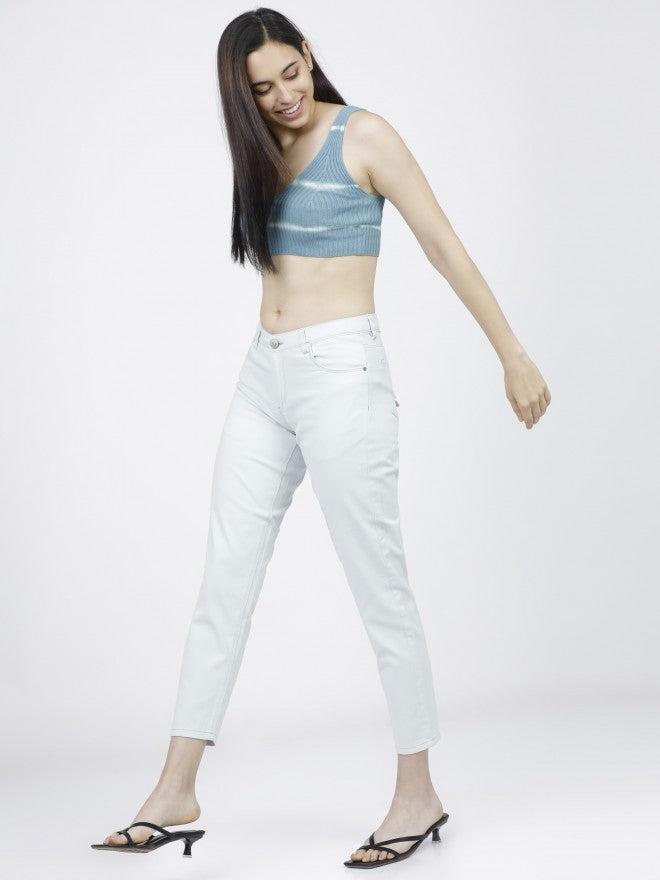 Tokyo Talkies Womens Sky Blue Taperd Fit Trouser - Blue - Image 5