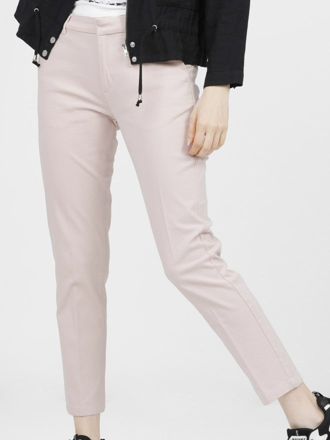 Tokyo Talkies Womens Light Pink Taperd Fit Chinos Trouser - Pink - Image 1
