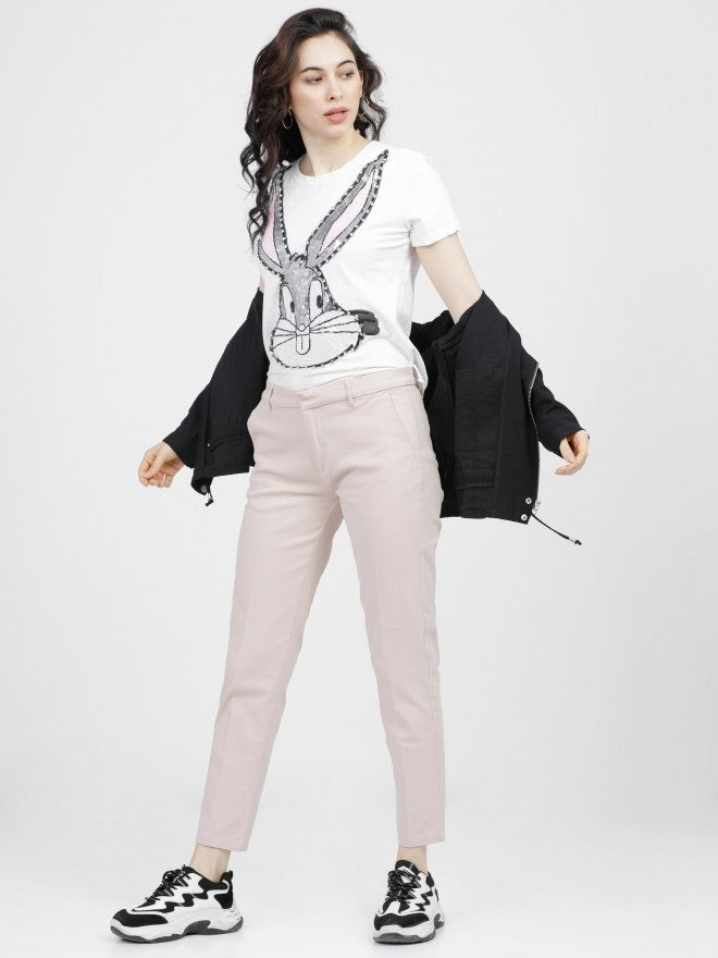 Tokyo Talkies Womens Light Pink Taperd Fit Chinos Trouser - Pink - Image 5
