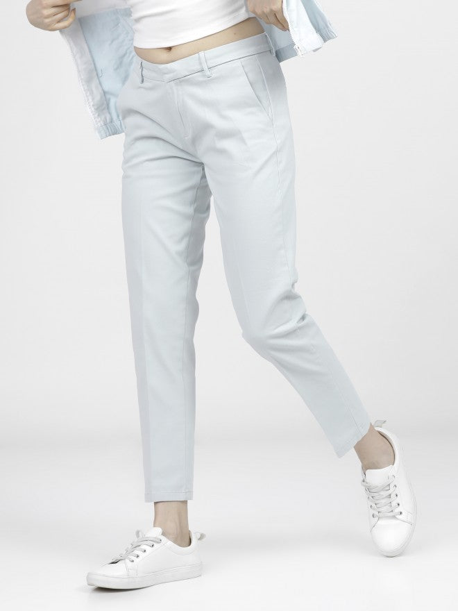 Tokyo Talkies Womens Sky Blue Taperd Fit Chinos Trouser - Blue - Image 1