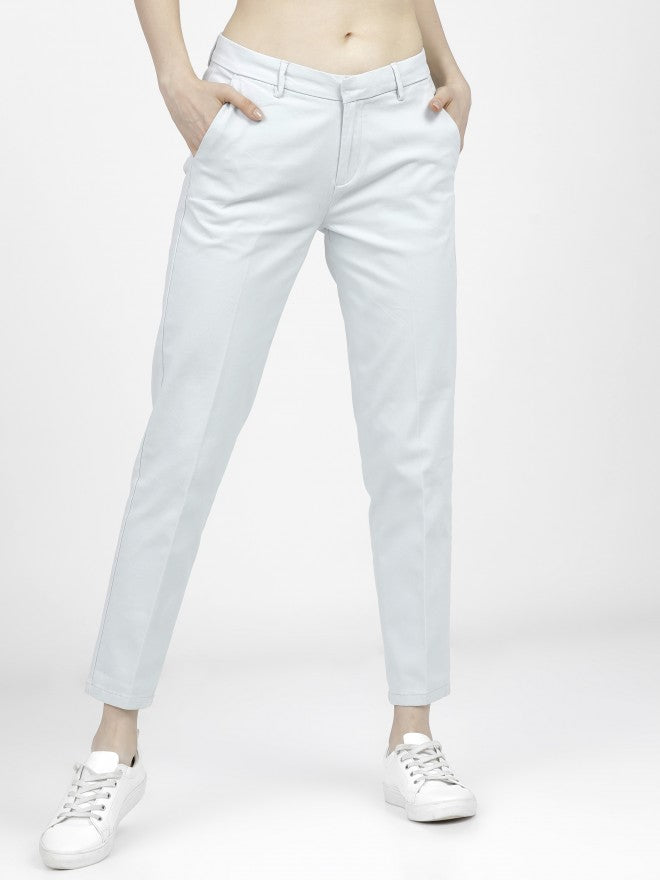 Tokyo Talkies Womens Sky Blue Taperd Fit Chinos Trouser - Blue - Image 2