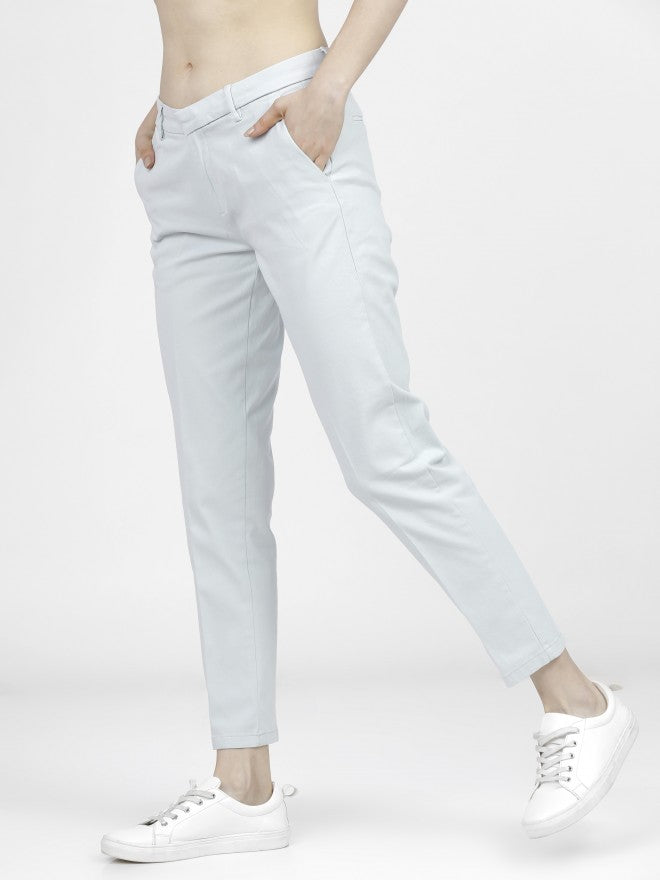 Tokyo Talkies Womens Sky Blue Taperd Fit Chinos Trouser - Blue - Image 3