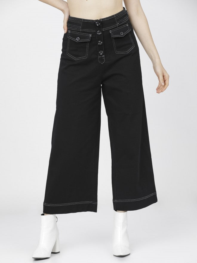 Tokyo Talkies Womens Black Straight Fit Trouser - Black - Image 1