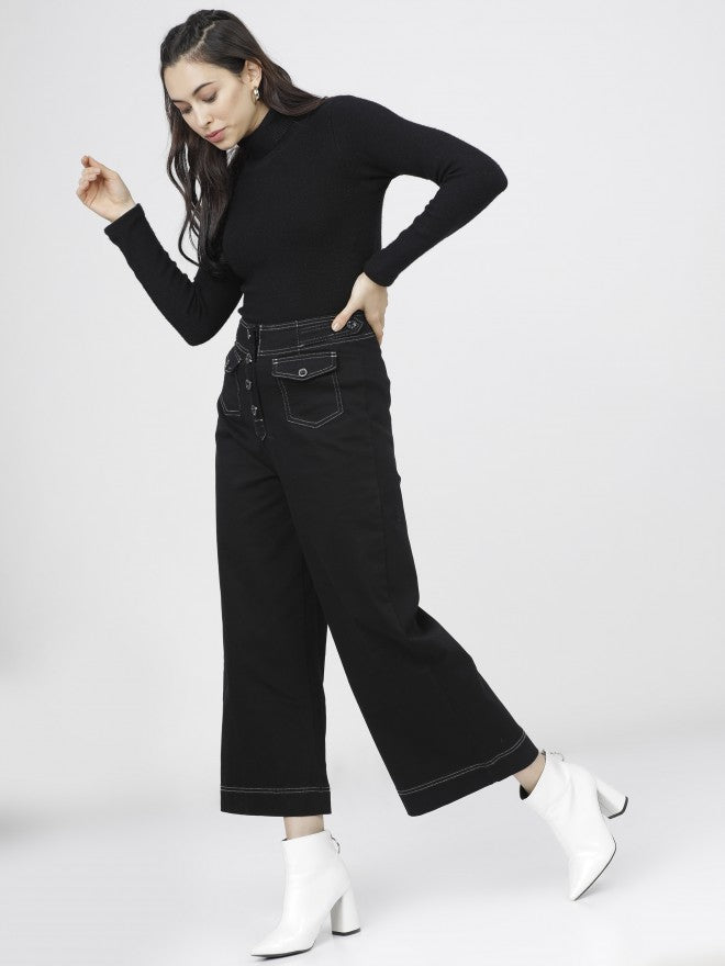 Tokyo Talkies Womens Black Straight Fit Trouser - Black - Image 5