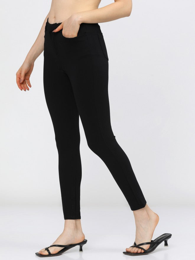 Tokyo Talkies Womens Black Solid Slim Fit Trouser - Black - Image 2