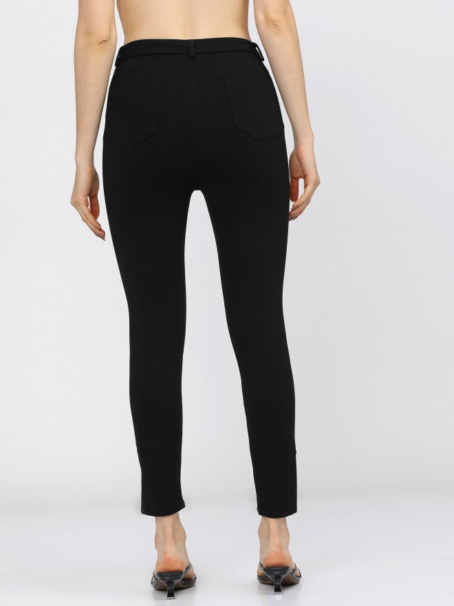 Tokyo Talkies Womens Black Solid Slim Fit Trouser - Black - Image 3