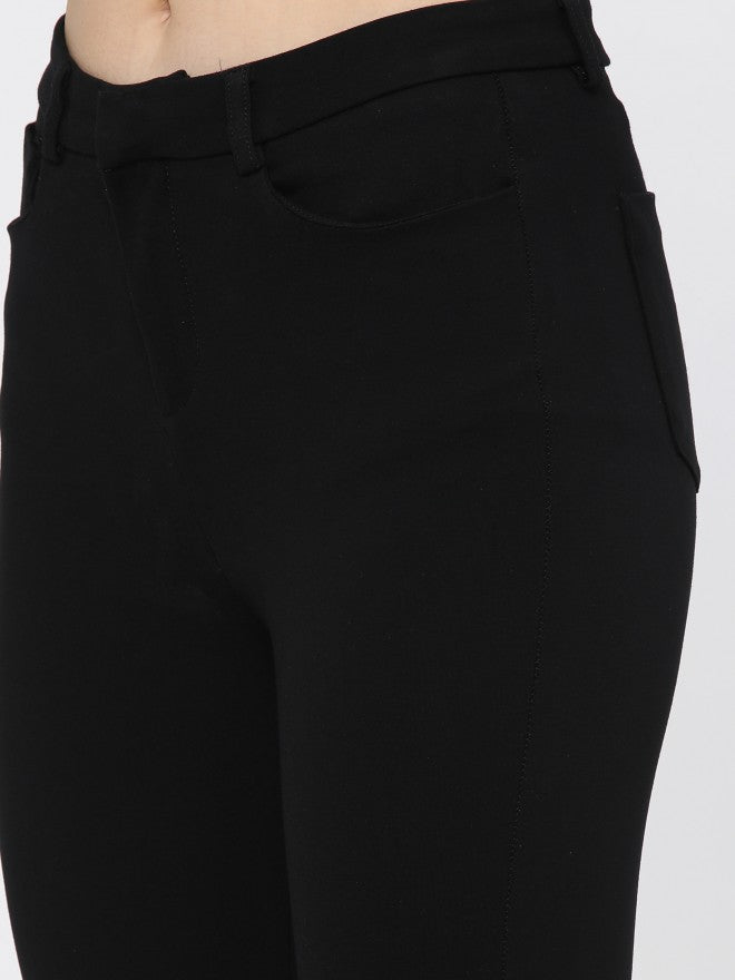 Tokyo Talkies Womens Black Solid Slim Fit Trouser - Black - Image 4
