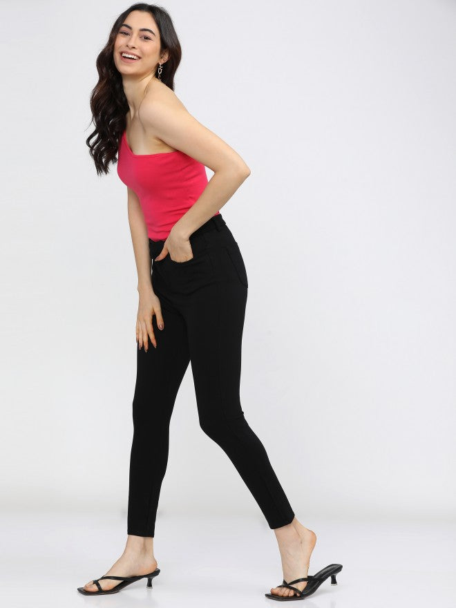 Tokyo Talkies Womens Black Solid Slim Fit Trouser - Black - Image 5