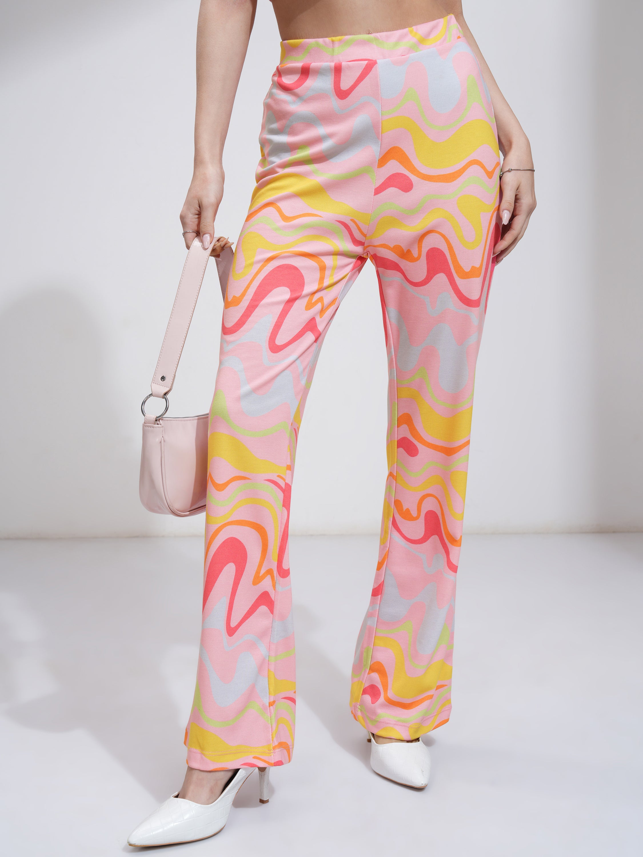 Tokyo Talkies Women Pink Printed Bootcut Trouser - Pink - Image 1
