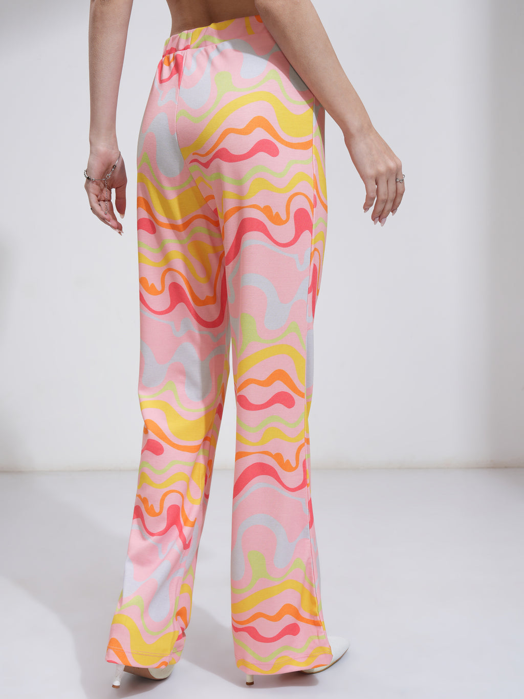 Tokyo Talkies Women Pink Printed Bootcut Trouser - Pink - Image 3