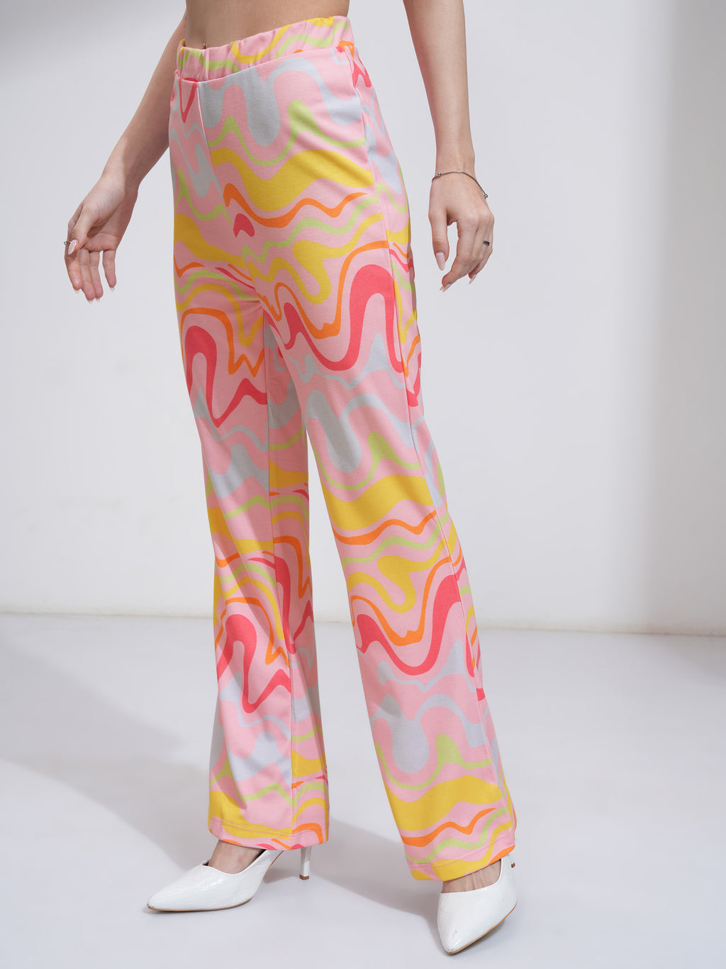 Tokyo Talkies Women Pink Printed Bootcut Trouser - Pink - Image 4