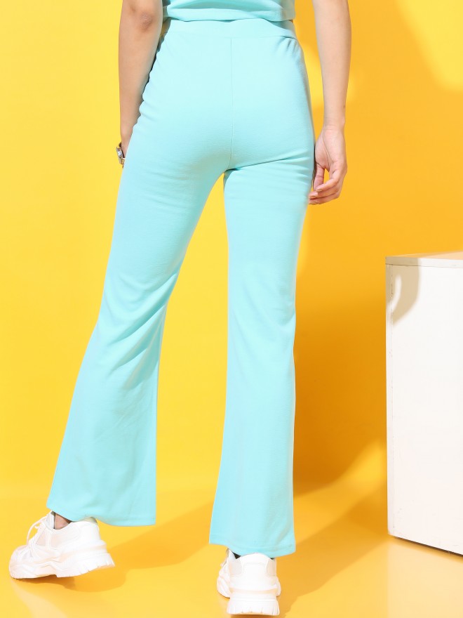 Tokyo Talkies Women Aqua Solid Flared Casual Trouser - Blue - Image 3