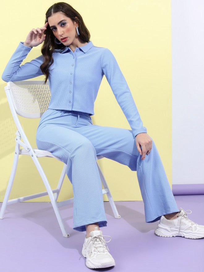 Tokyo Talkies Women Blue Solid Regular Fit Casual Trouser - Blue - Image 2