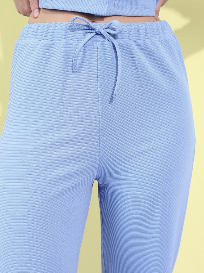 Tokyo Talkies Women Blue Solid Regular Fit Casual Trouser - Blue - Image 5