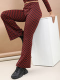 Tokyo Talkies Women Rust/Black Jacquard Bootcut Trouser - Multi - Image 1