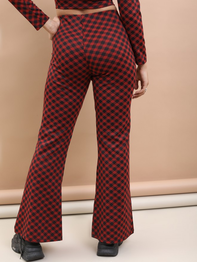 Tokyo Talkies Women Rust/Black Jacquard Bootcut Trouser - Multi - Image 3