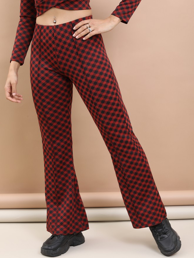 Tokyo Talkies Women Rust/Black Jacquard Bootcut Trouser - Multi - Image 4
